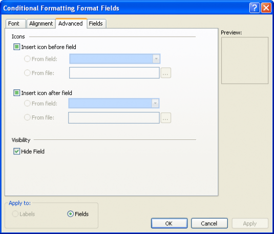 Click Advanced and select Hide Field